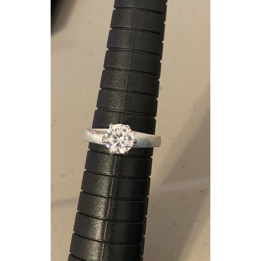 Vintage Sterling Silver Glass Solitaire Engagement Fashion Ring 1 Ctw CZ 5.25